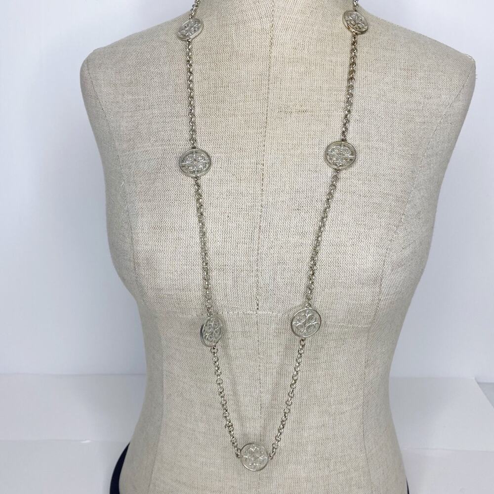 Long Silvertone Chain Necklace With Accent Stations